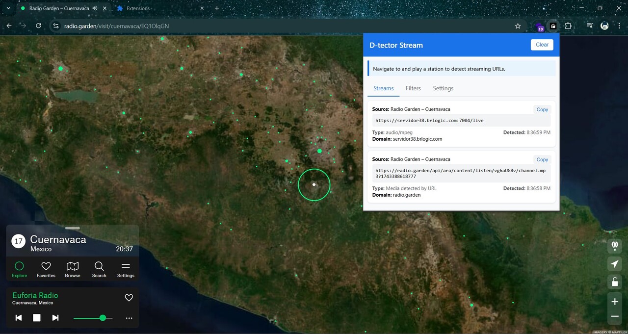 Streams detected by D-Tector Stream